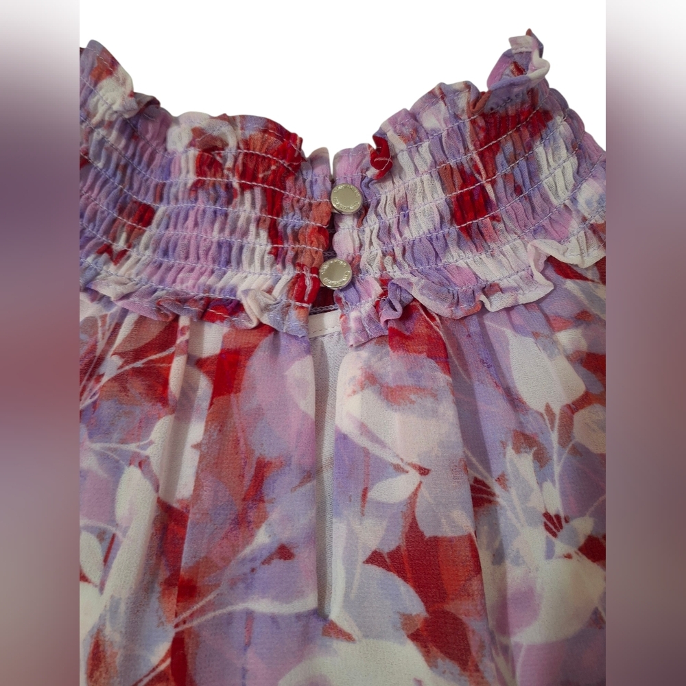 New Calvin Klein Purple Floral Sleeveless Lined Smocked Neck Top Size XL - Picture 10 of 10